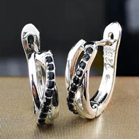 simple design cross earrings for women black glass filled stone classic silver color hoop jewelry party gifts accessories