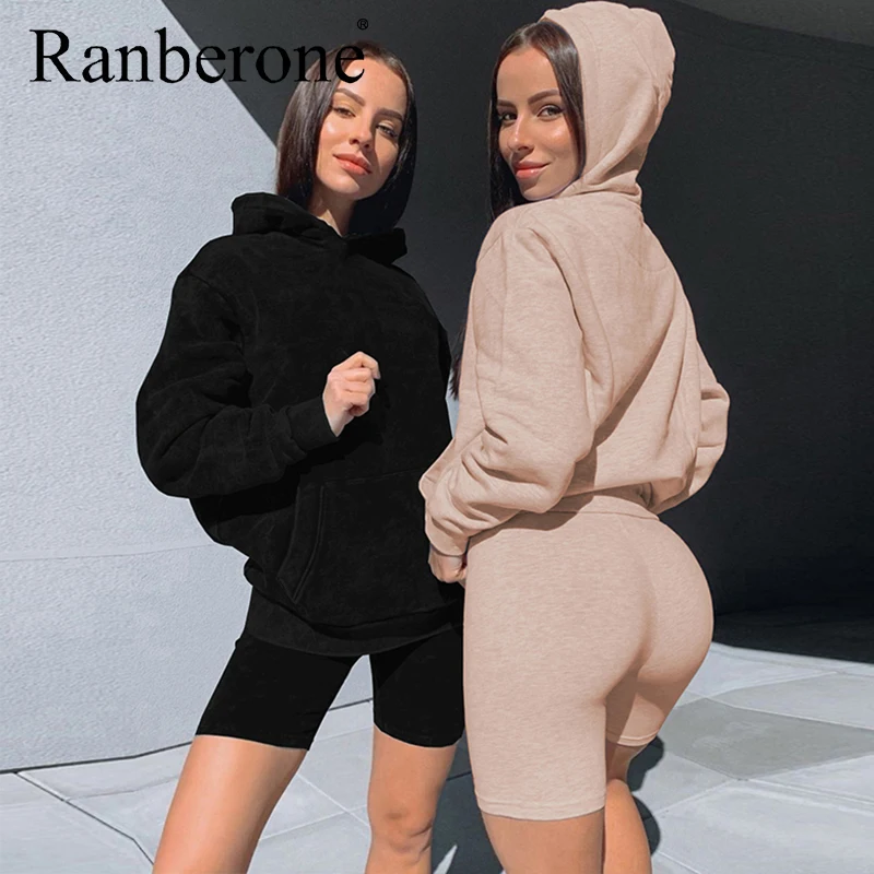 Ranberone Hoodies Pants 2 Piece Set Women Solid Color Tracksuit Long Sleeve Sweatshirt And Sweatpants Suit Female 2020 New