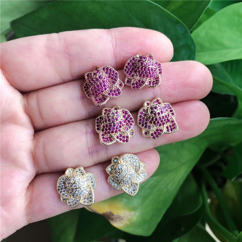 

Set 3A Zircon Europe America Fashion Copper Flower Earrings For Women S925 Silver Needle Rose 16K Gold Jewelry 2021 Trends