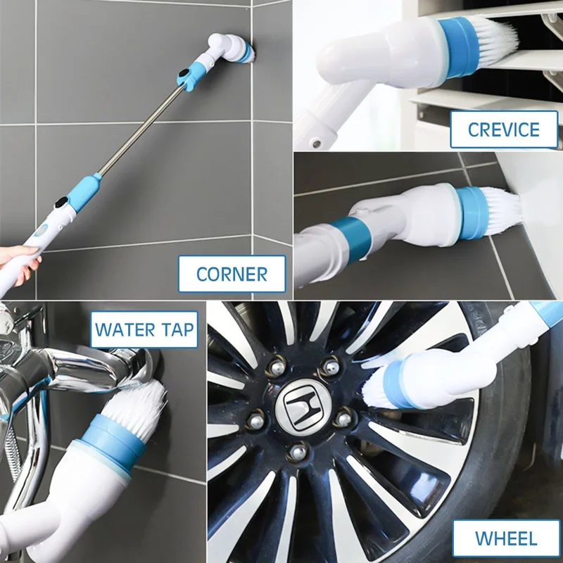 

Electric Spin Scrubber Turbo Scrub Cleaning Brush Cordless Chargeable Bathroom Cleaner with Extension Handle Adaptive Brush Tub