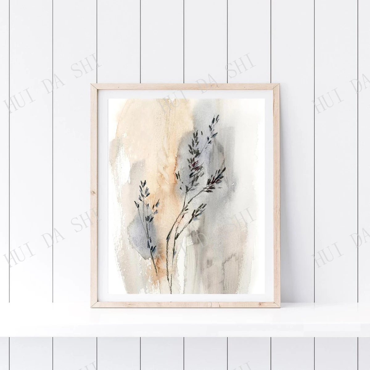 

Wild Herbs Art Print, Minimalist Beige and Grey Muted Colors Fine Art Print, Botanical Watercolor Wall Quality Print Decor