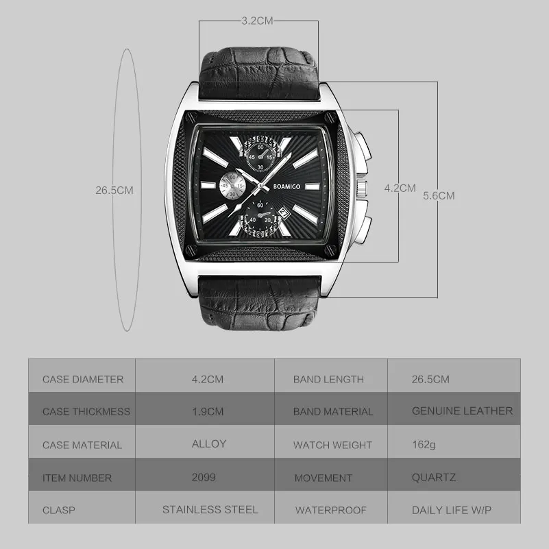 BOAMIGO Брендовые мужские деловые кварцевые часы с кожаным ремешком автоматические