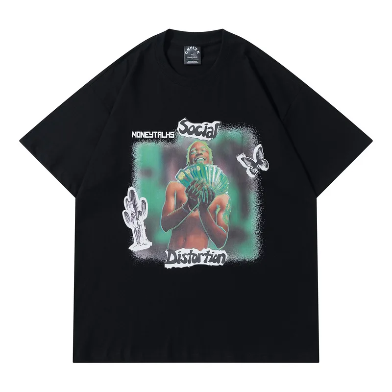 

2021 American Style Retro Street European Hip Hop Rap Portrait Short Sleeve T-shirt High Street Casual Loose Fashion Brand Top
