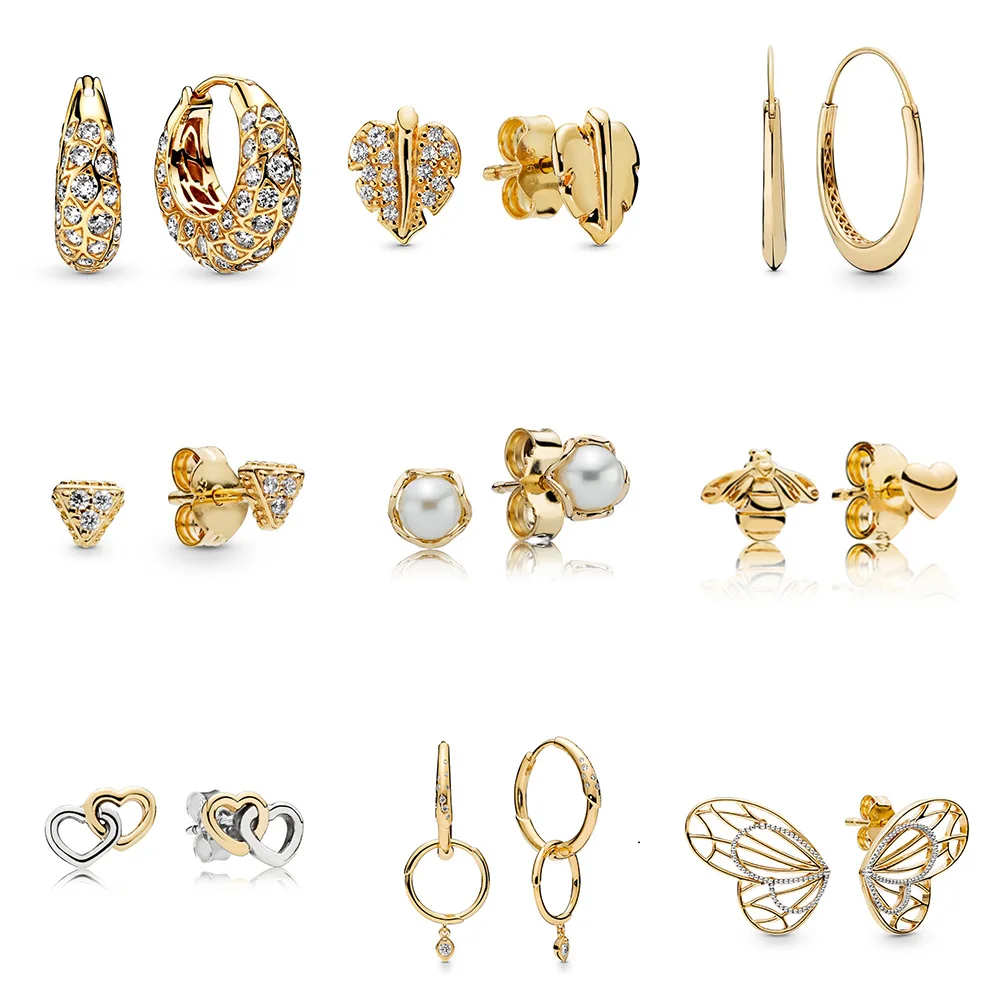 

925 Sterling Silver Earrings Gold Color Butterfly Bee With Pearl Earrings For Women Wedding Party Jewelry