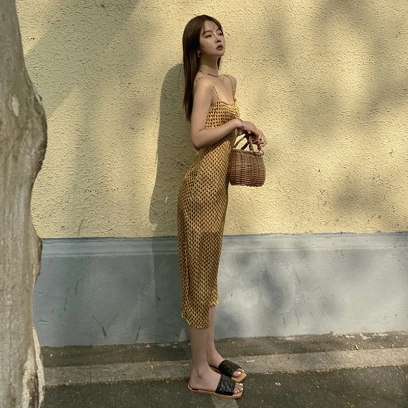 Женское длинное платье с принтом сексуальное без рукавов на бретельках летние