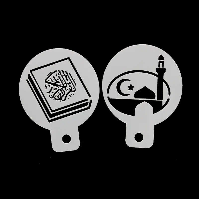 

8pcs Baking Printing Cake Plastic Mold Coffee Latte Hollow Shape Icing Sugar Sieve Tool Eid Mubarak Party Kitchen Supplies