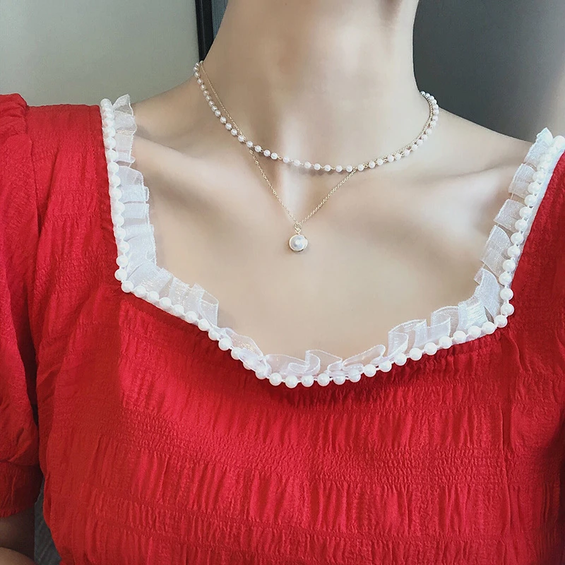 

Fashion Chain Pearl Necklace For Women High Quality Pearl Metal Charm Pendant Necklaces Choker Bead Chain Jewelry Gift Wholesale