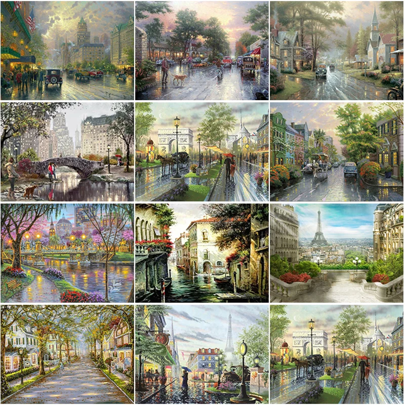 

City 5D Landscape Embroidery Painting Cross Stitch Kit Mosaic Full Round Drill Diamond Painting Home Craft Art Decoration Gift