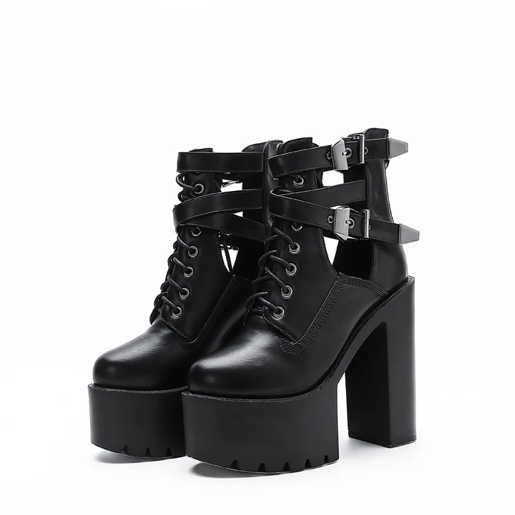 

Autumn and winter 2019 fashion thick bottom belt buckle round head muffin platform Martin women's boots