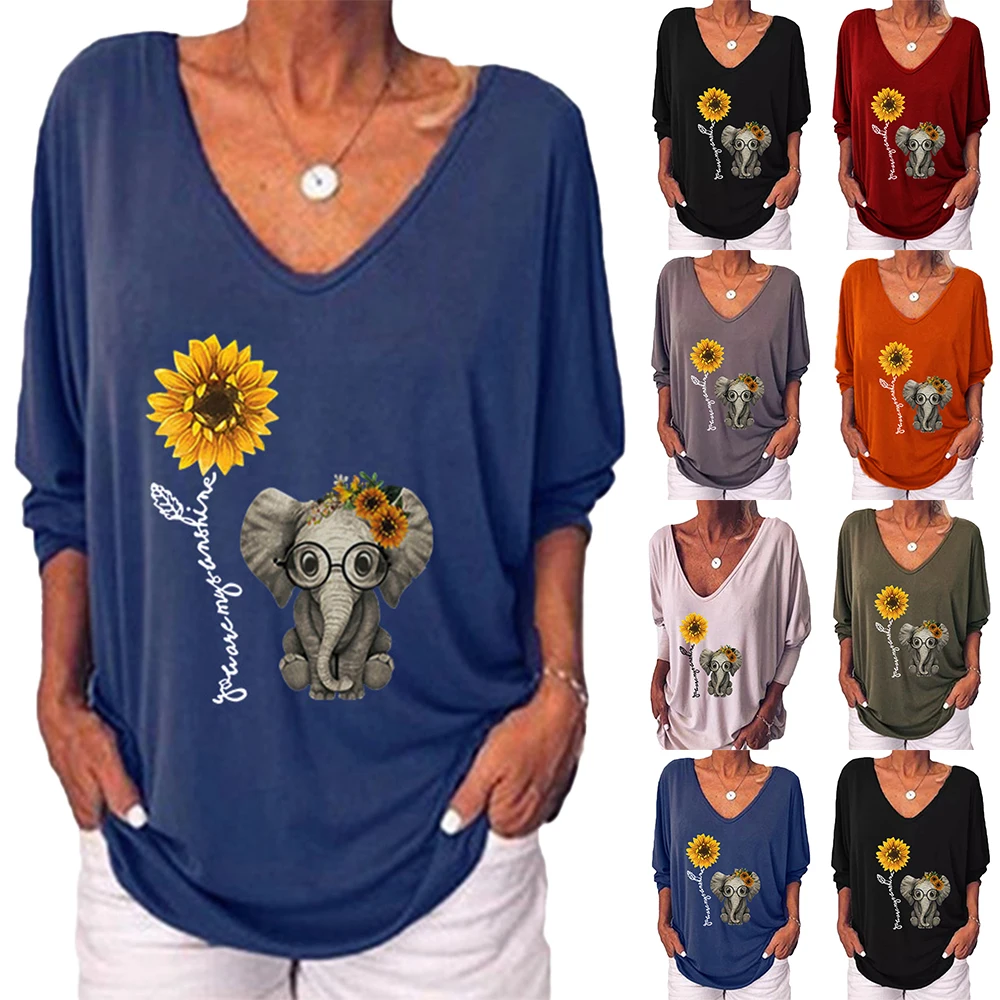 

Женская блузка с рукавом 3/4 и v-образным вырезом, повседневный пуловер с цветочным принтом, свободные футболки и топы, женские пуловеры с при...