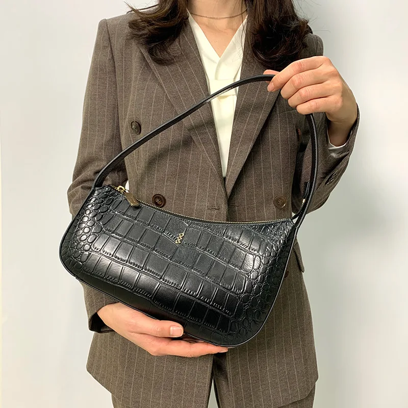 

100% Genuine Leather 2021 New Crocodile Grain Cowhide Underarm Bag Simple Ladies Shoulder Tote Bag Purses and Handbags Sac Luxe
