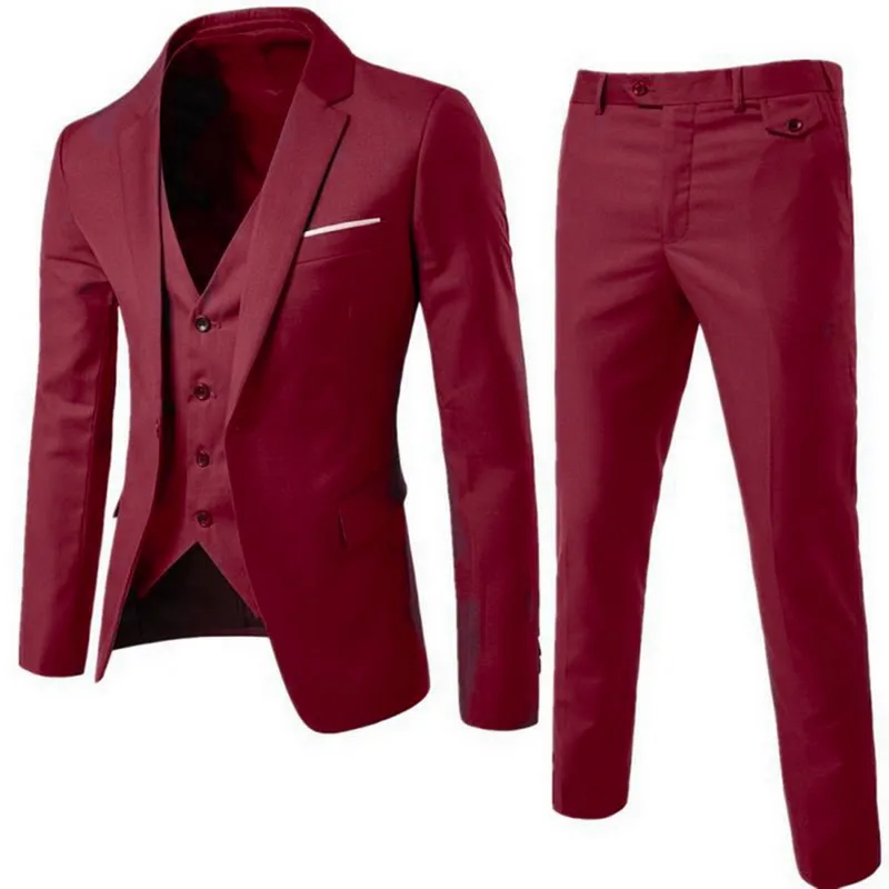 

2021 Three-piece Male Formal Business Suit for Men's Fashion Plaid Wedding Dress Suit ( Jacket + Vest + Pants ) Oversized Suits