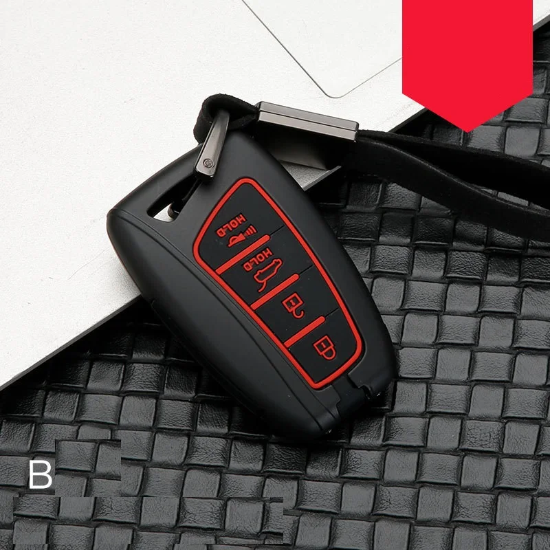 B black red Углеродное волокно сплав+ силиконовый Автомобильный Брелок дистанционного управления с ключом Оболочка Чехол для hyundai Santa Fe Grand ix45 Сентениал ГЕНЕЗИС - Название цвета: B black red