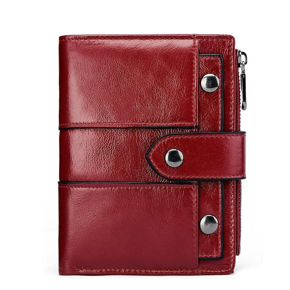 

New Fashion Genuine Leather Rfid Short Women Wallets Solid Zipper&Hasp Cowskin Wallet Card Holder Casual Purse