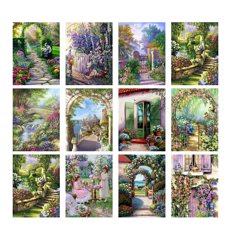 

5D Diamond Embroidery Needlework Kit "Garden courtyard trees" Diy Diamond Painting Cross Stitch Home Decoration Gift