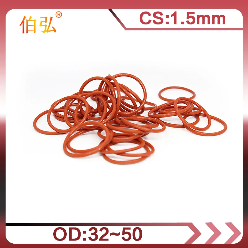 

5PCS/lot Red Silicon O-Ring Silicone/VMQ 1.5mm Thickness OD32/33/34/35/38/40/45/50mm O Ring Seal Rubber Gasket Ring Washer