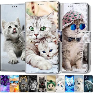 cool animals case for samsung galaxy a02 flip leather case na for a12 a02s a32 a52 a72 a42 5g wallet cover lion bear wolf cats free global shipping