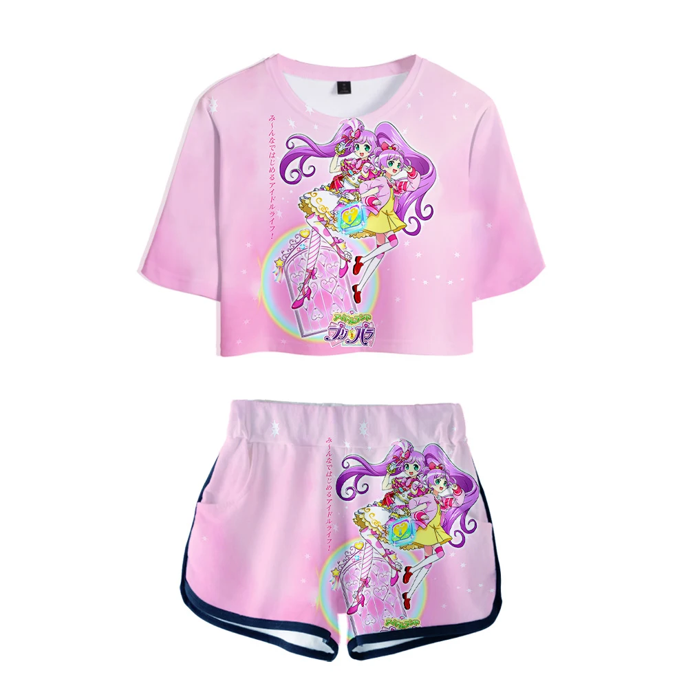 

Cartoon Idol Time Pripara 3D Two-piece Sets Print Women's 2021 New Summer Short Sleeve T-shirt +Short pants Set