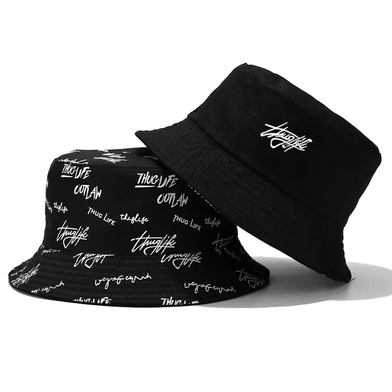 

2021 New Summer Reversible Bucket Hat Women Letters Print Cotton Sun Protection Fisherman Cap Panama Hat Bob Gorro Pescador