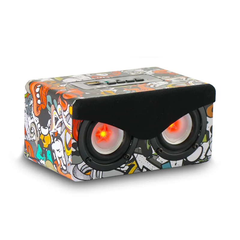 

Graffiti Speakers Owl Eyes Portable Bluetooth Speaker Wireless Phone Function Audio Stereo Music Player Wooden Speaker Cool