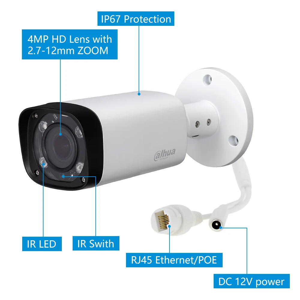 Сетевой видеорегистратор Dahua IP Камера 4MP пуля 2 7 ~ 12 мм VF объектив 4X зум Автофокус IPC