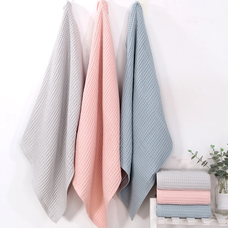 

Cotton Bath Towel With Plaid Absorbent Soft Face Care Towel Solid Color Skin-friendly Beach Towels For Adult Child Home Textiles