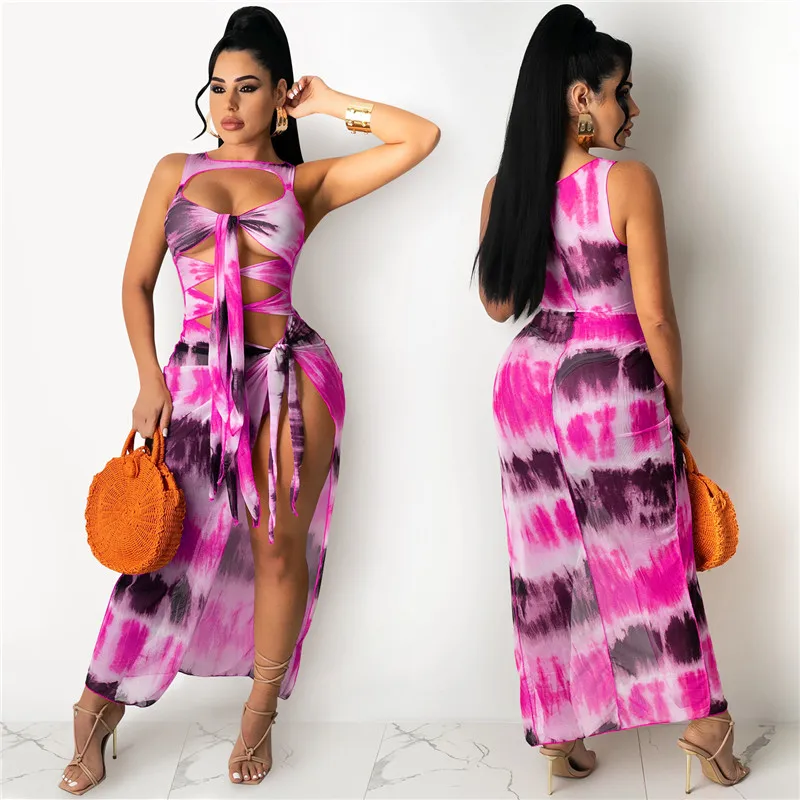 

WJFZQM Summer Print Bandage Midi Dress Sexy Bodycon Hollow Out Ruched Side Slit Party Dresses For Women 2021 Casual Vestidos New