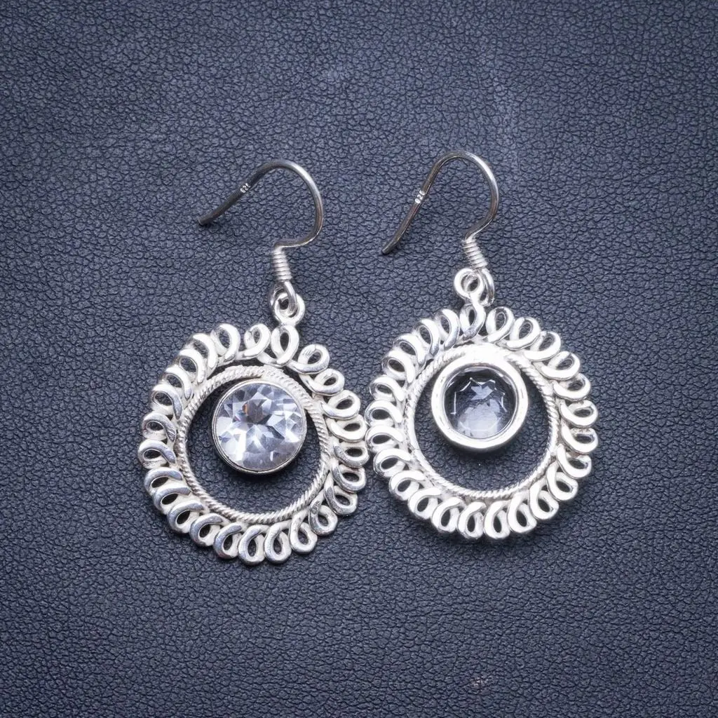 

Natural White Topaz Handmade Unique 925 Sterling Silver Earrings 1.5" X4216