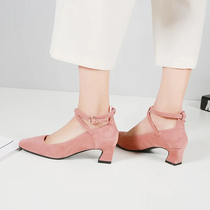 Женские вечерние туфли-лодочки на высоком каблуке в стиле ретро zapatos mujer на среднем каблуке с квадратным носком дизайнерская стильная обувь с пряжкой размера плюс 43, 42, 3 красного, розового цвета