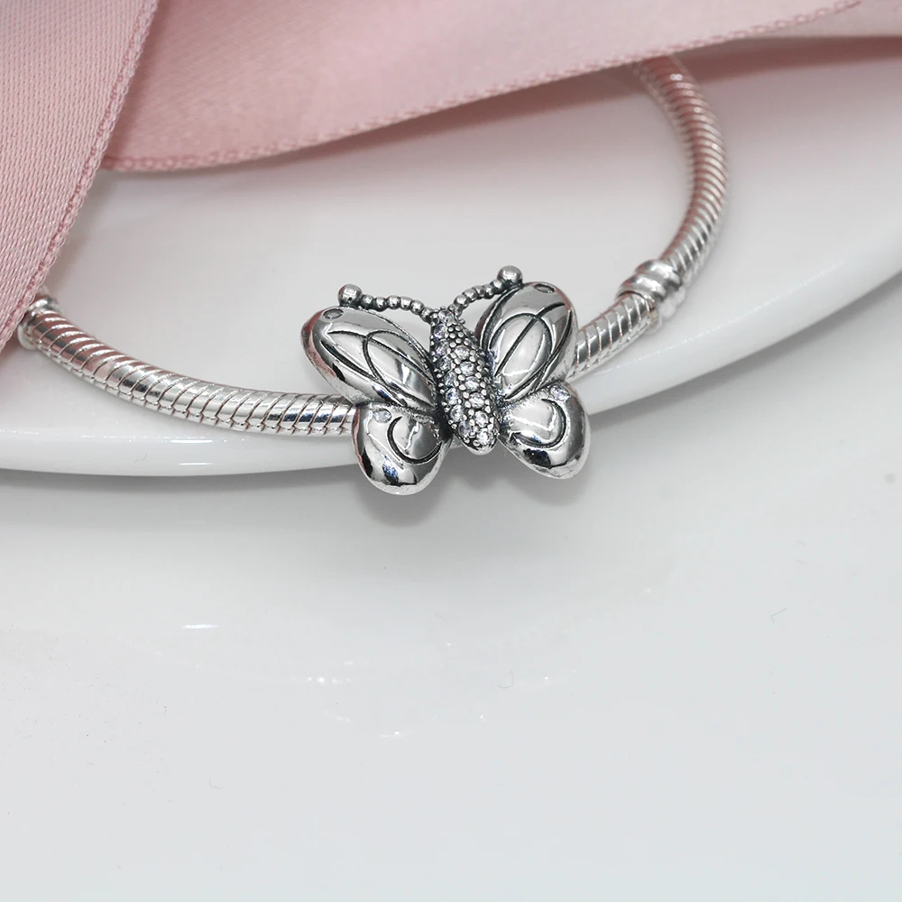 

S925 sterling silver charm fit women original Pandora beads butterfly shape sweet trendy charms for girl lovers fashion jewelry