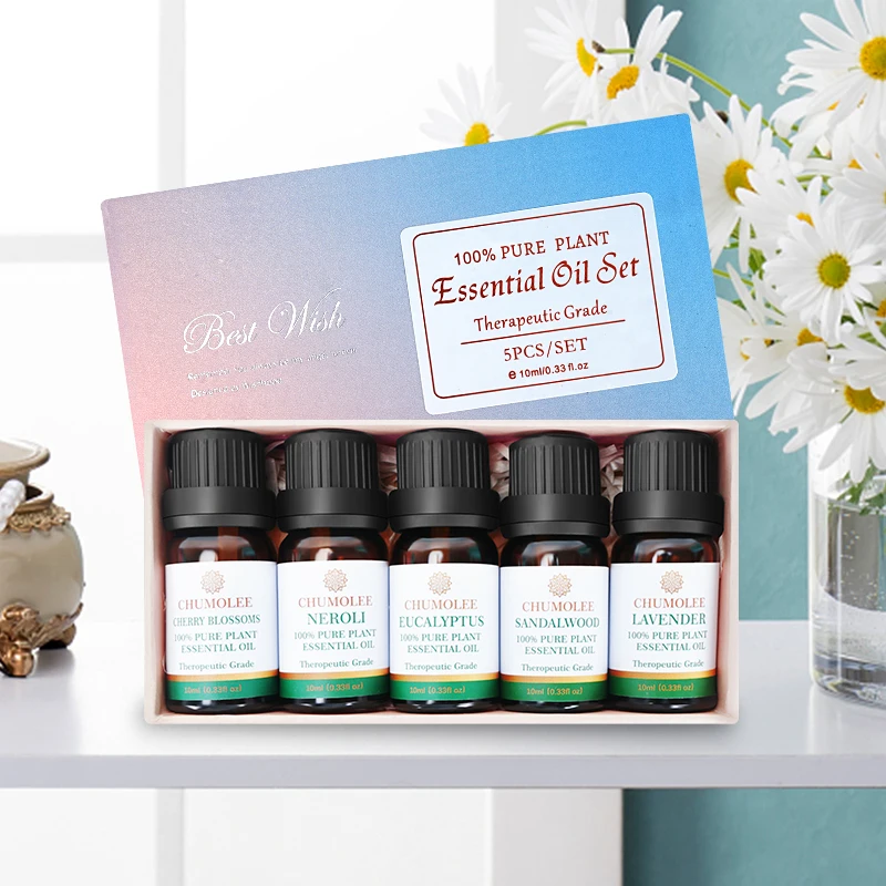 

Pure Essential Oils 5Pcs/set Gift Box Natural Plant Aroma Essential Oil Diffuser Neroli Eucalyptus Lavender Cherry blossoms Oil