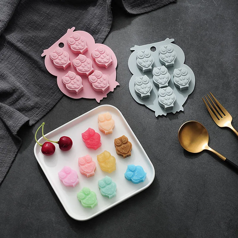 6 Cells No Smell Silicone Material Cute Owl Style Cake Molds For Kitchen Tools Handmade Biscuit Fondant Candle Chocolate |