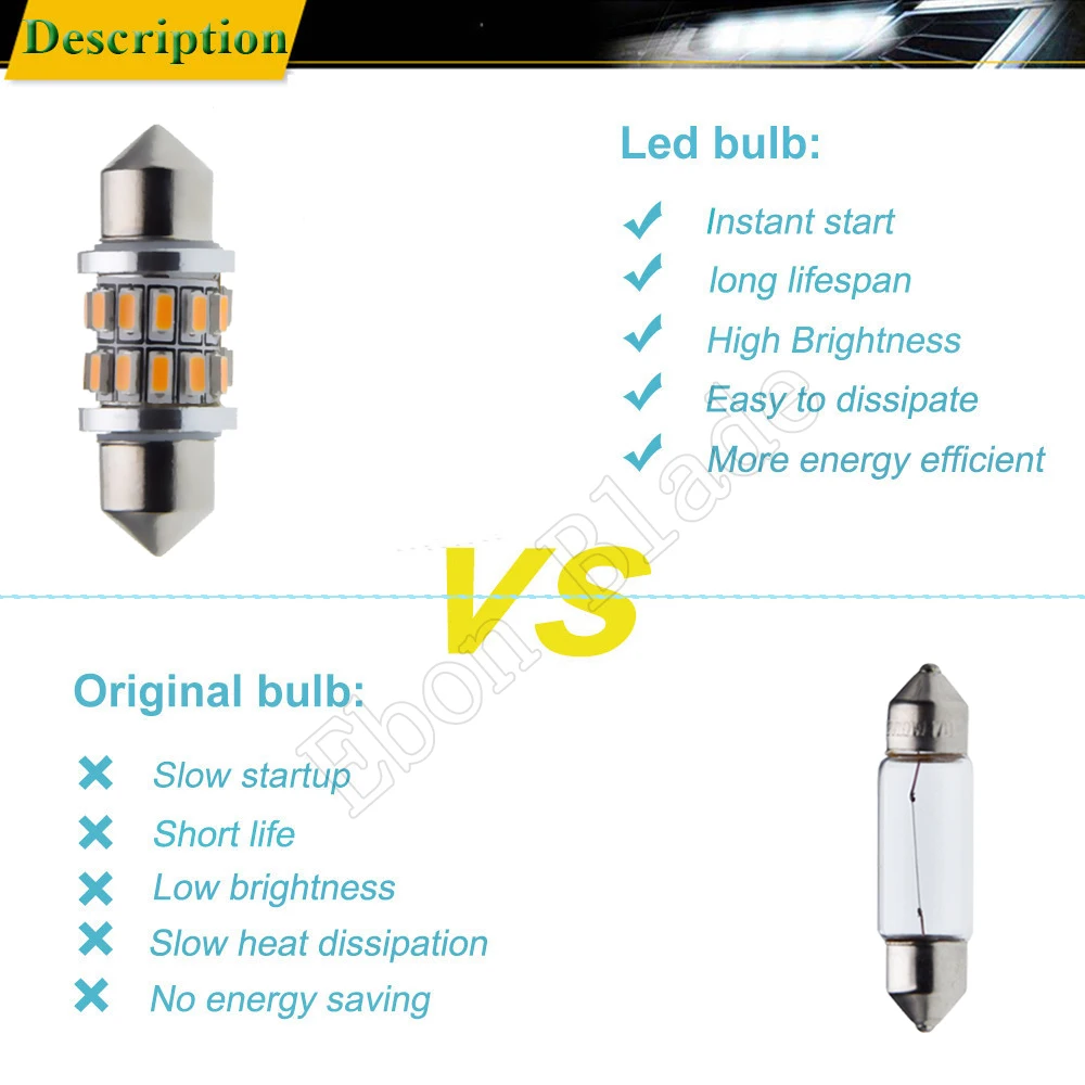 Сверхъяркая желтая Светодиодная лампа C5W 3014 SMD 31 мм 36 39 41 2 шт.|Сигнальная лампа| |