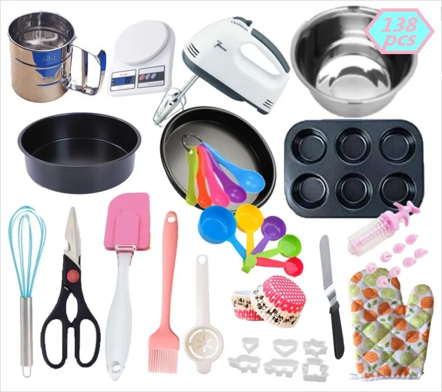 

138 Pcs Set Cake Mold Electronic Scale Electric Whisk Silicone Brush Flour Sieve Set Measuring Spoon Oven Gloves Baking Tools