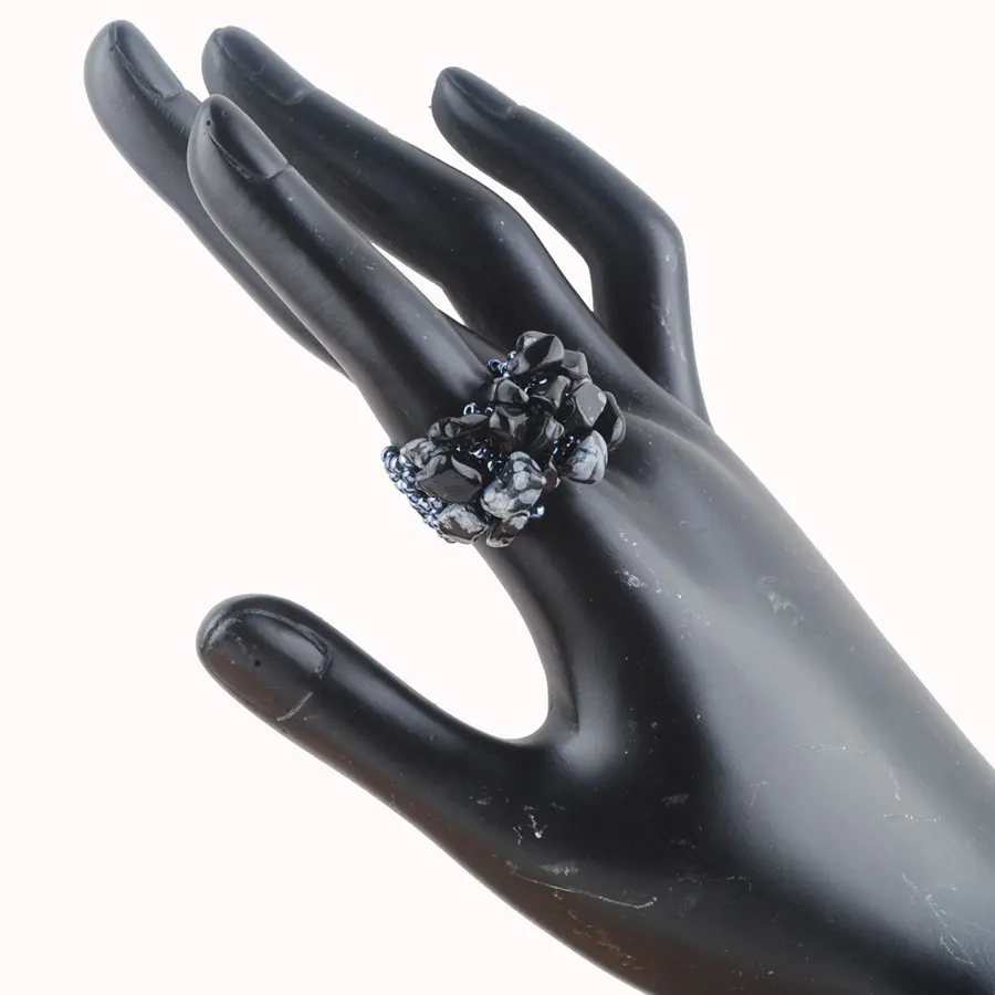 

WOJIAER Fashion Jewelry Snow Stone Chip 4~8mm Beads Stretch Finger Ring Charm 1PCS PJ3020