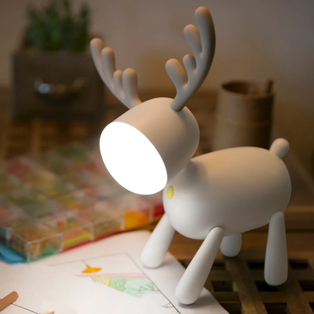 

Usb Rechargeable Deer Led Night Lights Silicone Animal Cartoon Dimmable Desk Lamp For Children Kids Baby Gift Bedside Bedroom 1W