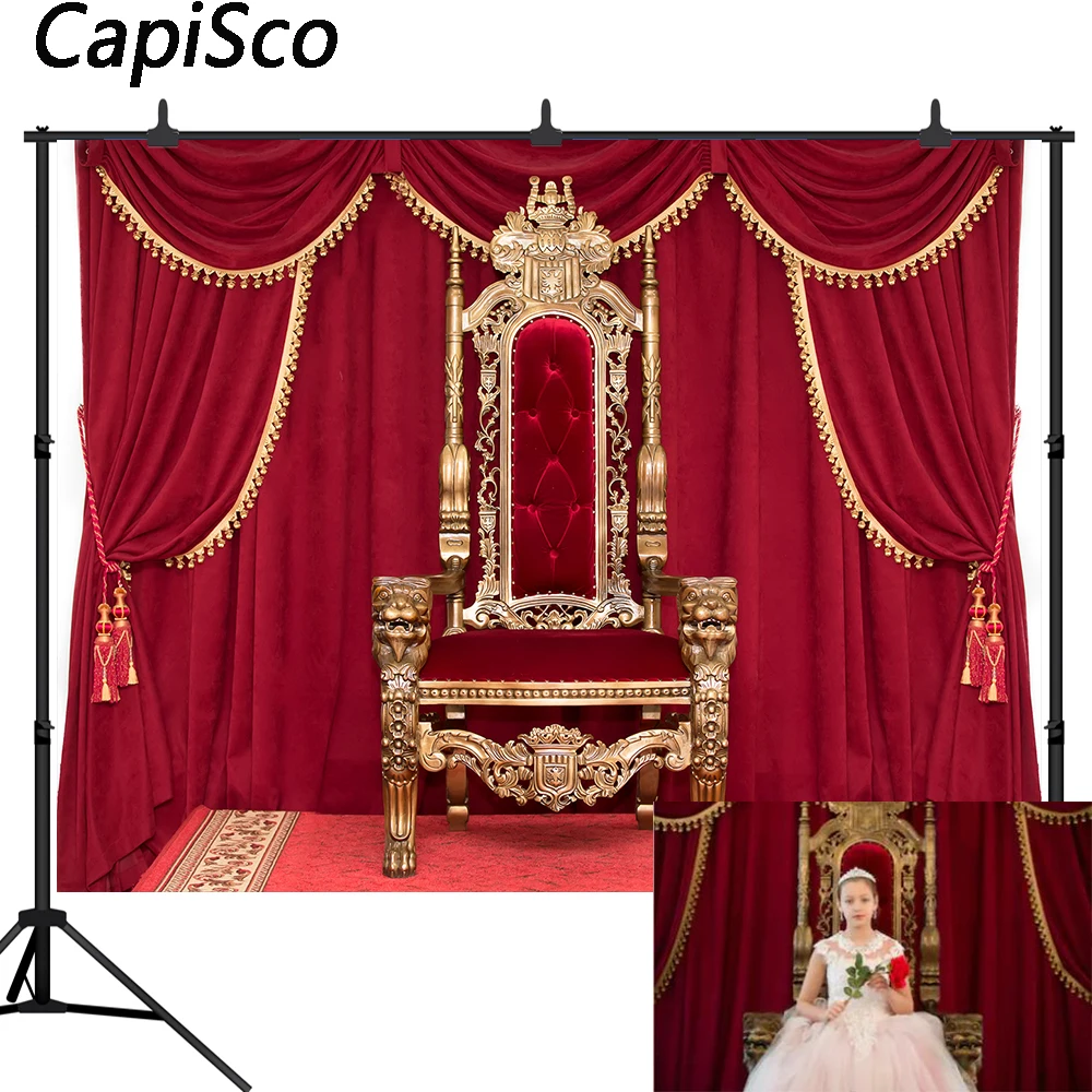 Capisco Royal Gold throne Photography Backdrops Baby Shower Birthday Party Decor Cake Table Banner Photo background Booth Studio
