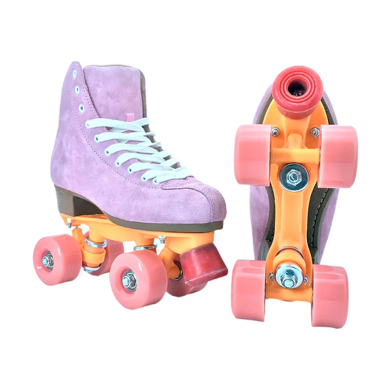 Women Quad Roller Skates Double Line Skate Pink Purple Fashion Patines Skating Boots Retro Skating Shoes Size 34-45