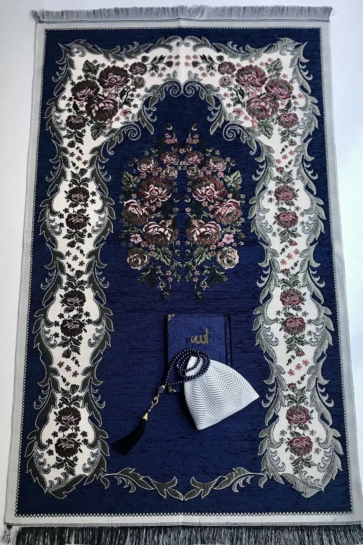 

Navy blue rose prayer rug jewelry