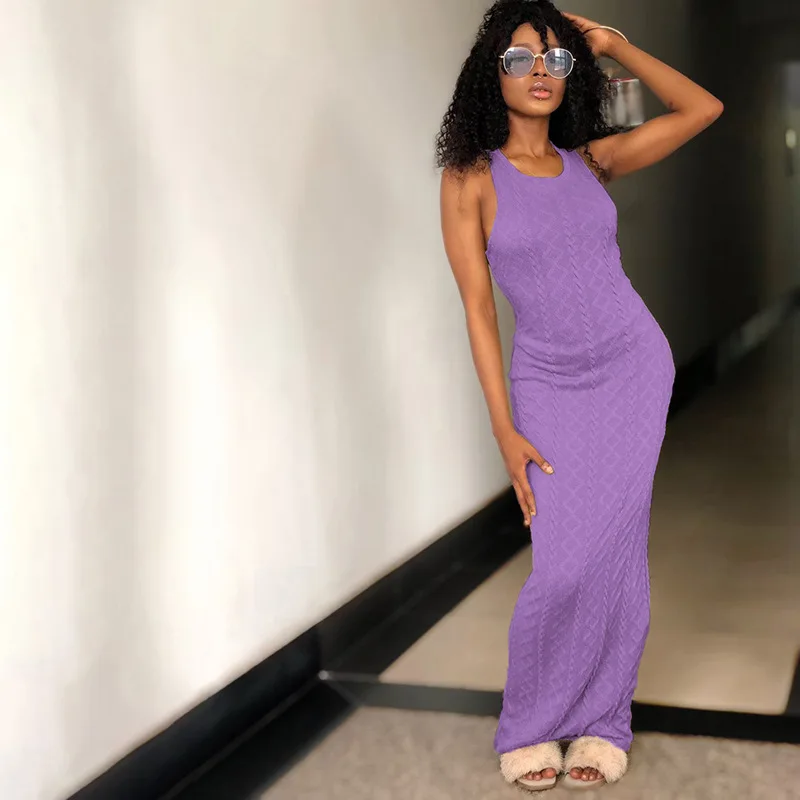

GGBAOFAN Fashion 2021 Knitted Sleeveless Long Tank Dress Solid Party Club Autumn Birthday Dresses Women's Clothing