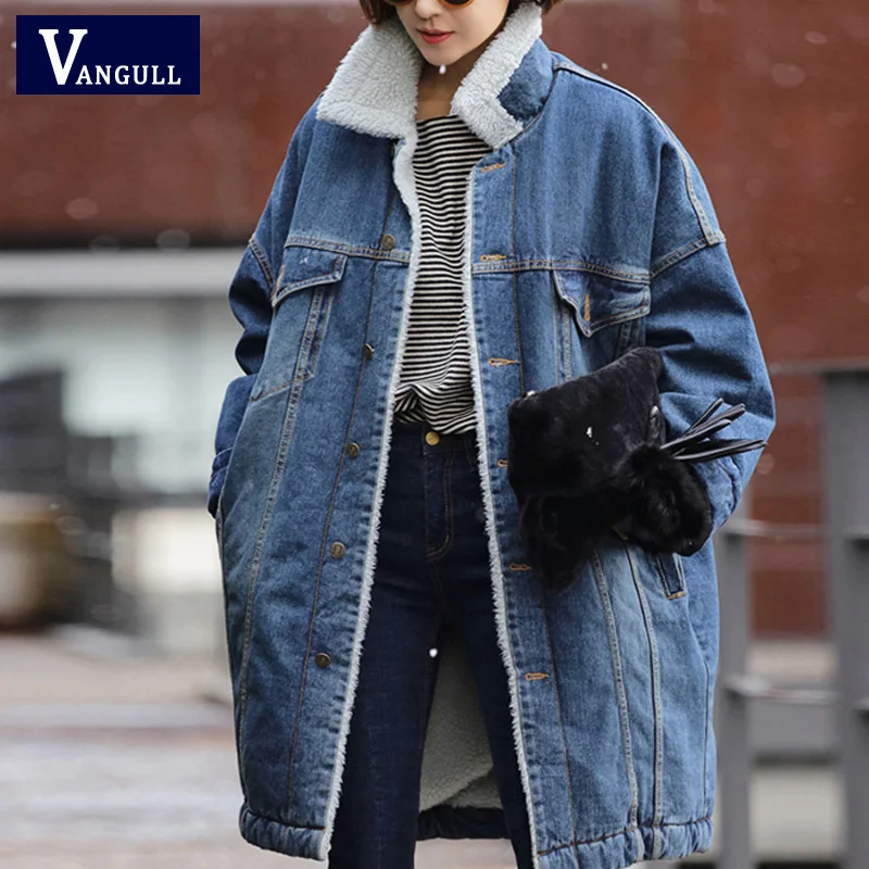 

Vangull Fur Warm Winter Denim Jacket Women New Fashion Autumn Wool Lining Jeans Coat Women Bomber Jackets Casaco Feminino