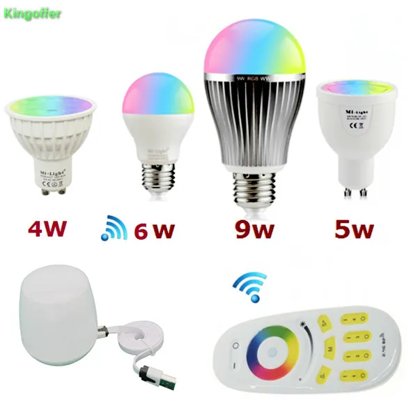 Светодиодная лампа Milight 4 Вт 5 6 9 12 GU10 E27 E14 RGBW RGBWW RGBCCT лампы с беспроводным Wi-Fi