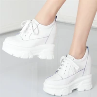 lace up fashion sneakers women genuine leather wedges high heel ankle boots female round toe platform pumps shoes casual shoes