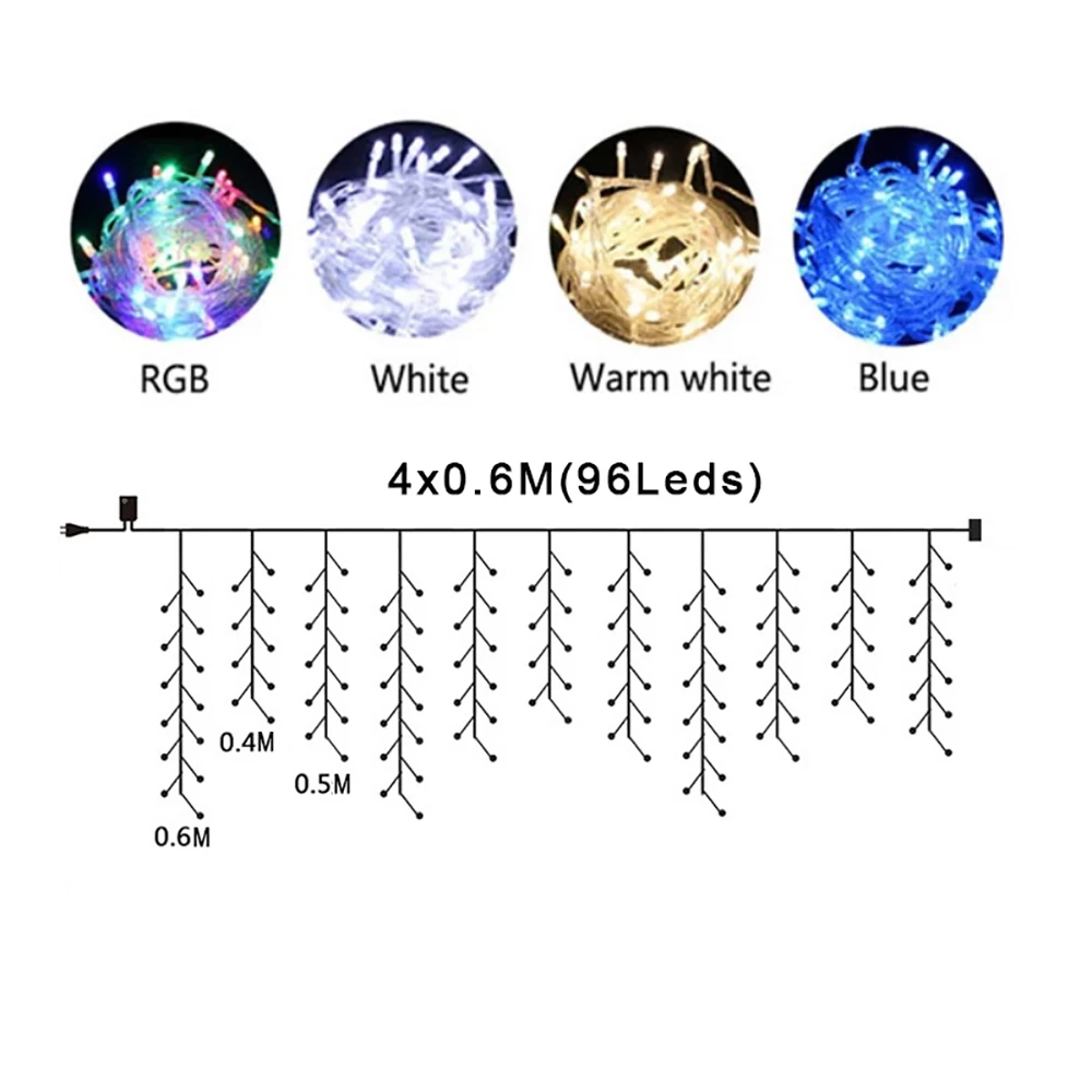 

4M Curtain String Light Icicle Droop 0.4-0.6m Outdoor Holiday Christmas Decoration Fairy Lights For Home Window Garland Store