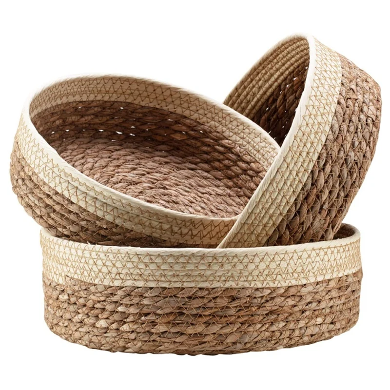 

3PCS Rattan Wicker Basket Tray Set for Organizing Wicker Fruit Basket Bread Serving Basket Food Storage Baskets Holder