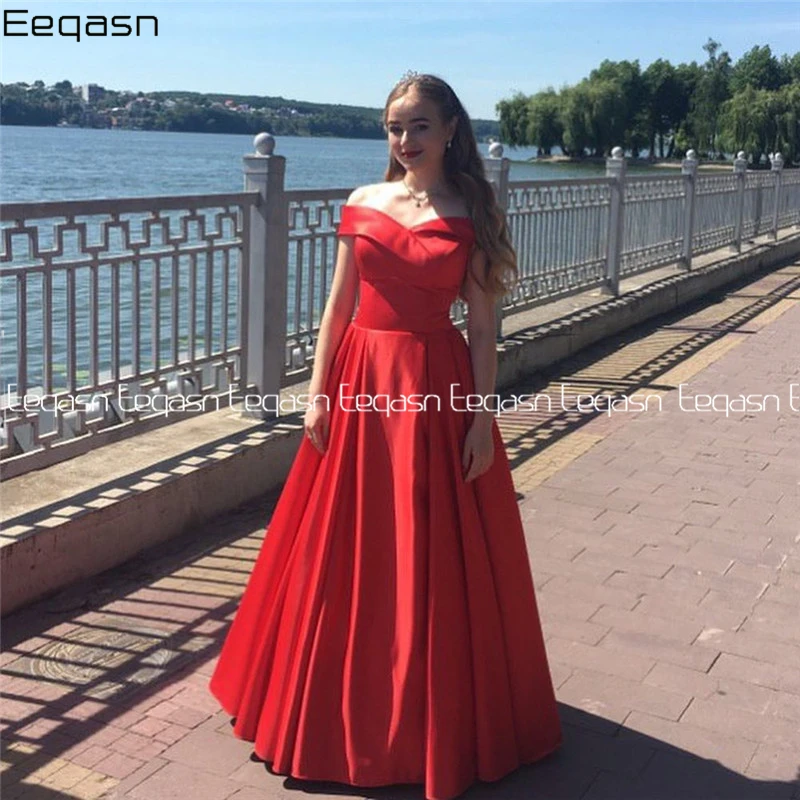 

Вечернее платье Eeqasn, Красное Атласное длинное платье с высоким разрезом, с открытой спиной, для выпускного вечера, 2020