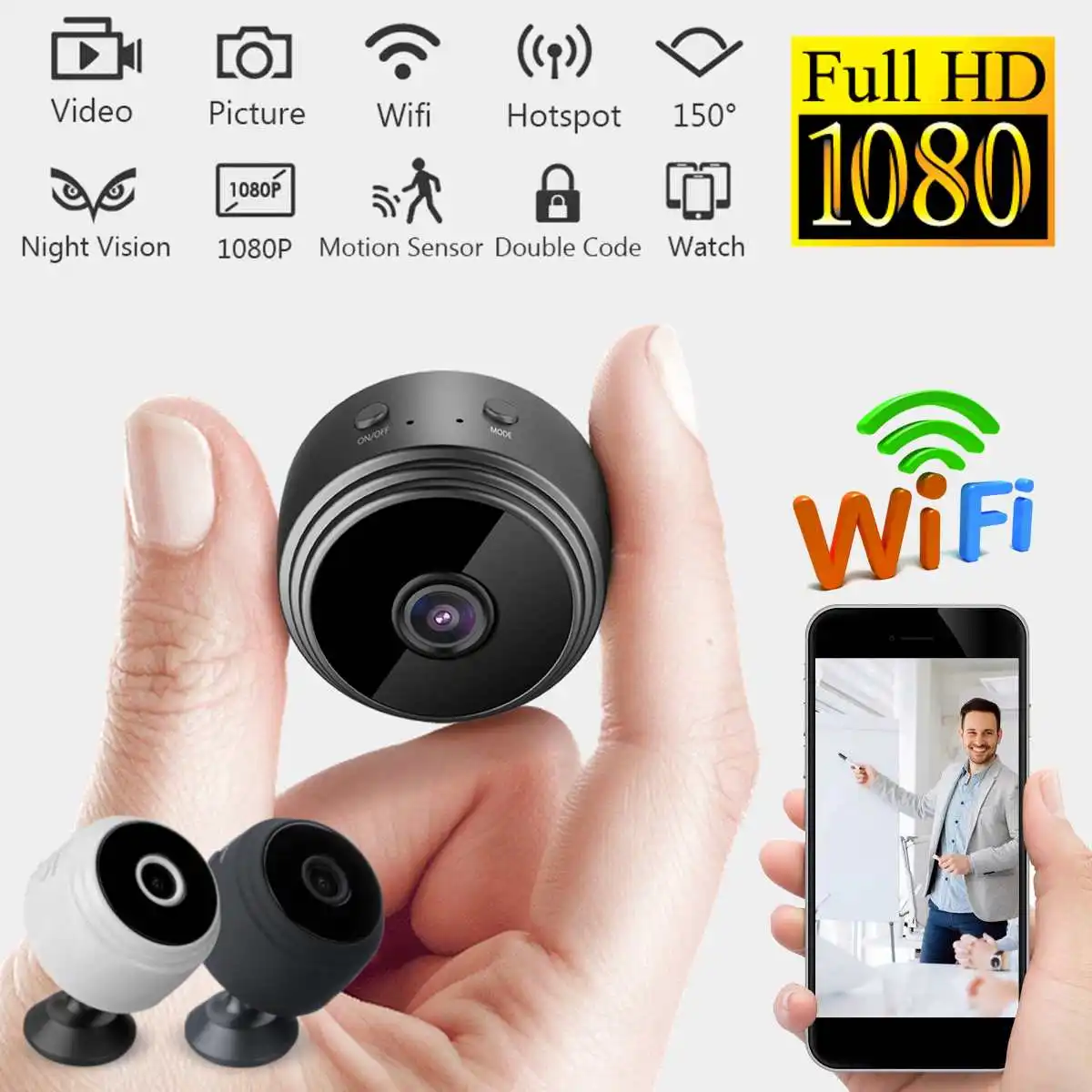 Домашняя безопасность мини wifi 1080P IP камера беспроводная маленькая CCTV инфракрасная камера ночного видения с функцией обнаружения движения Слот для sd-карты аудио приложение