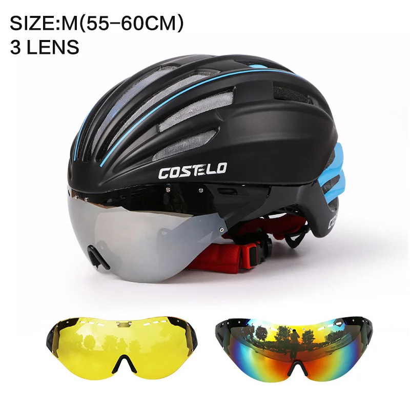 Costelo велосипедный шлем 4 цвета MTB Горный шоссейный велосипедный шлем Casco speed Airo RS Ciclismo очки Bicicleta - Цвет: BLUE M 3  LENS