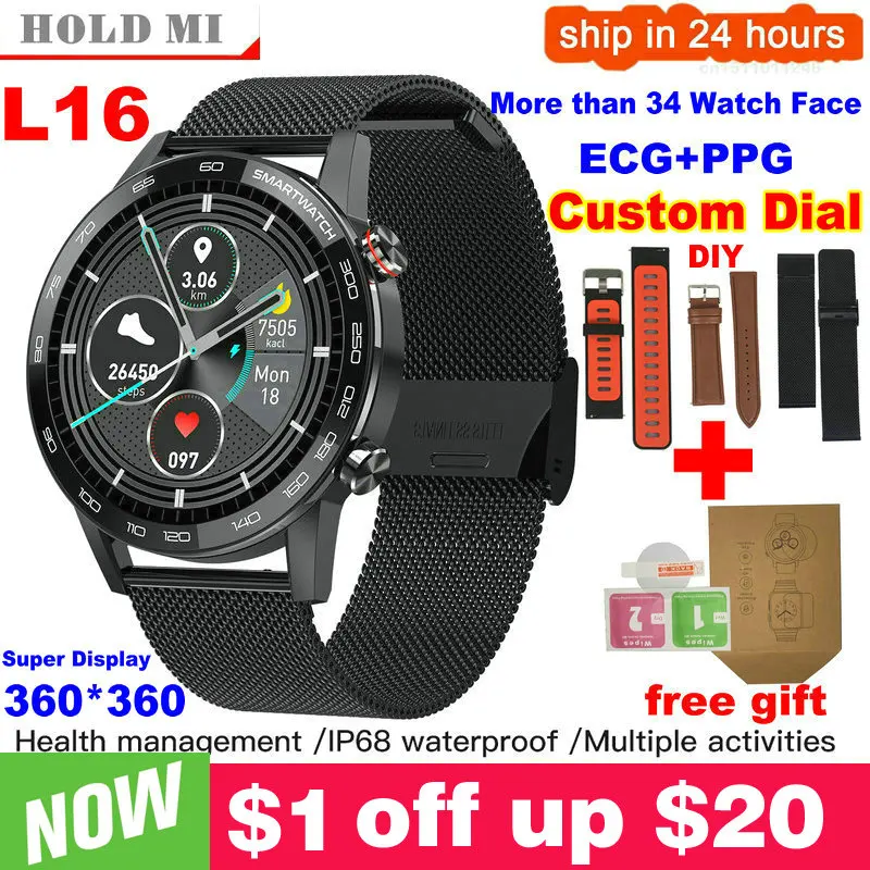 

New L5 Update L16 Smart Watch Men IP68 Waterproof Multiple Sports Heart Rate Weather Forecast Fitness Smartwatch VS L13 GT2