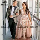 Женский комбинезон со съемным шлейфом, кружевной комбинезон цвета шампанского со съемными брюками, платье невесты до пола в стиле бохо, 2021